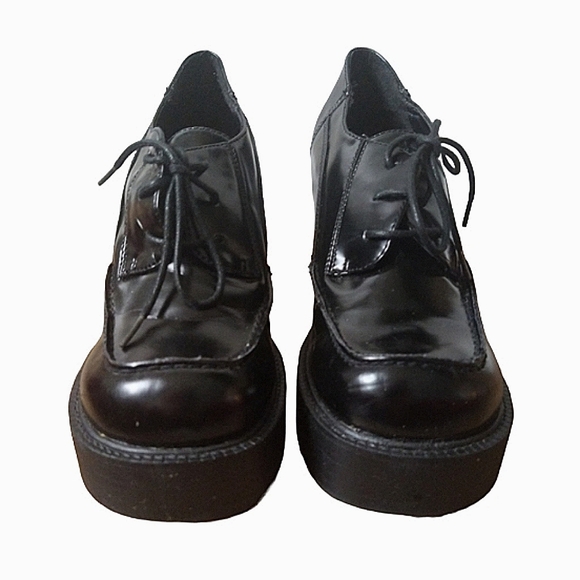 Vintage 90s Y2K Chunky Lace Up Platform Heel Oxford Loafers Round Toe Size 10 - Picture 5 of 10